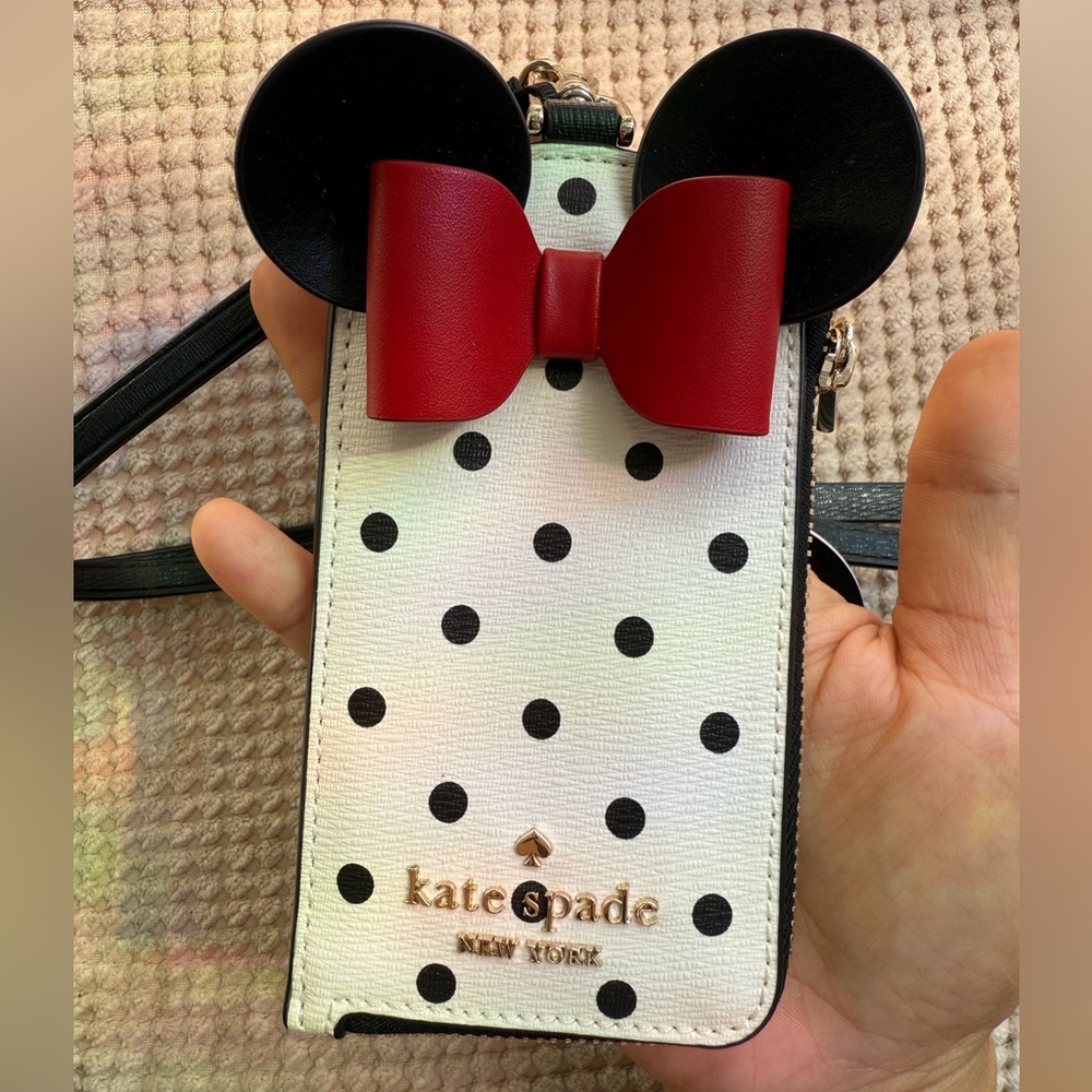 Kate Spade Black and White Polka Dot Crossbody Bag with Red Bow